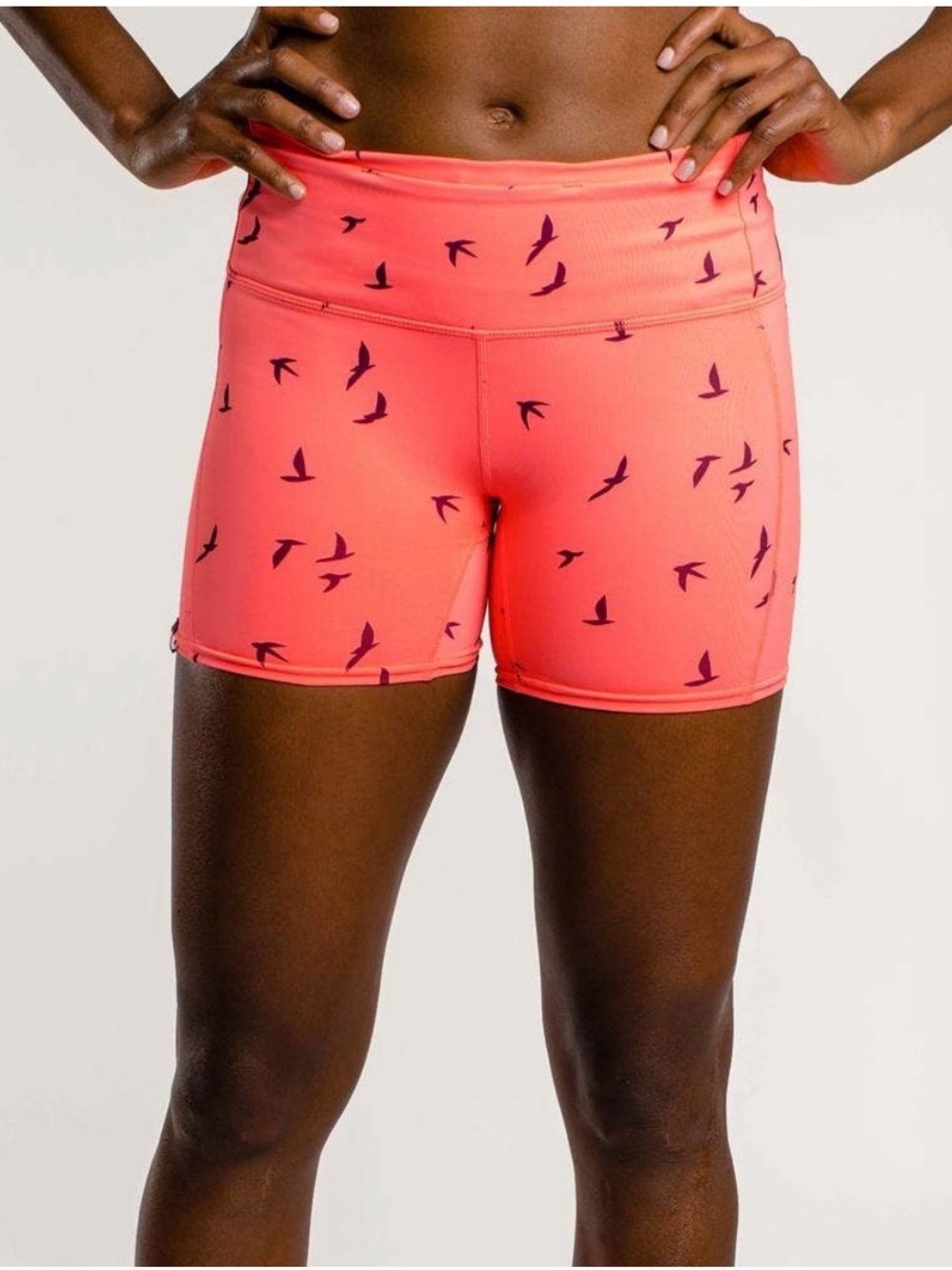 Oiselle Size 4 Pink Flying Bird Print O-Mazing Power Compression Mini Shorts